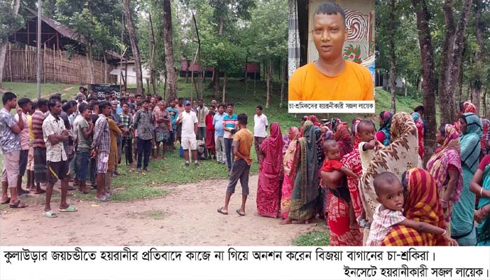 কুলাউড়ায় হয়রানি করার প্রতিবাদে বিজয়া চা-বাগান শ্রমিকদের অনশন!