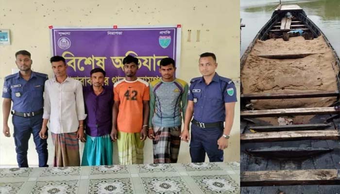 দোয়ারাবাজারে চিলাই নদীতে বালুবোঝাই নৌকাসহ আটক ৪