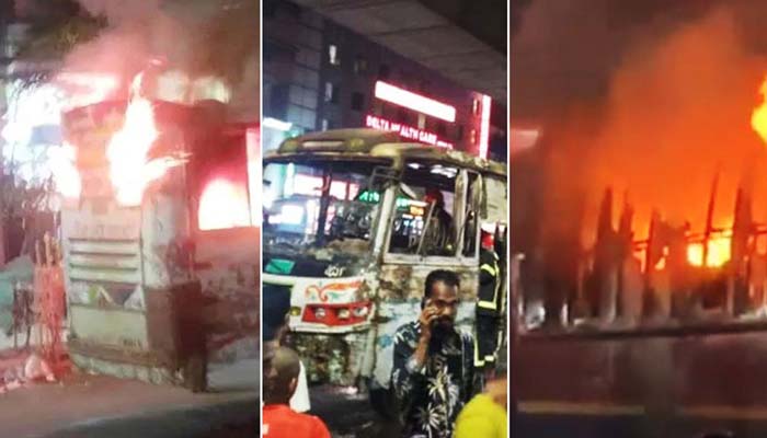 রাজধানীর মিরপুর ও মধ্য বাড্ডায় ৩ বাসে অগ্নিসংযোগ, যাত্রাবাড়িতে ককটেল বিস্ফোরণ