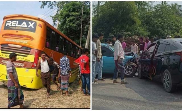 বাস-ট্রাক ও প্রাইভেটকার সংঘর্ষ, জৈন্তাপুরে নিহত ৩
